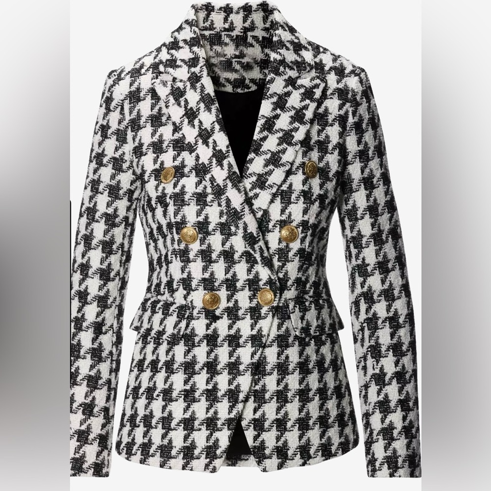 Boston Proper Houndstooth Double Breasted Blazer Tweed Size 2